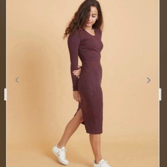 Marine Layer Lexi Rib Long Sleeve Navy Striped Midi Dress Women’s Size Small - Picture 2 of 8